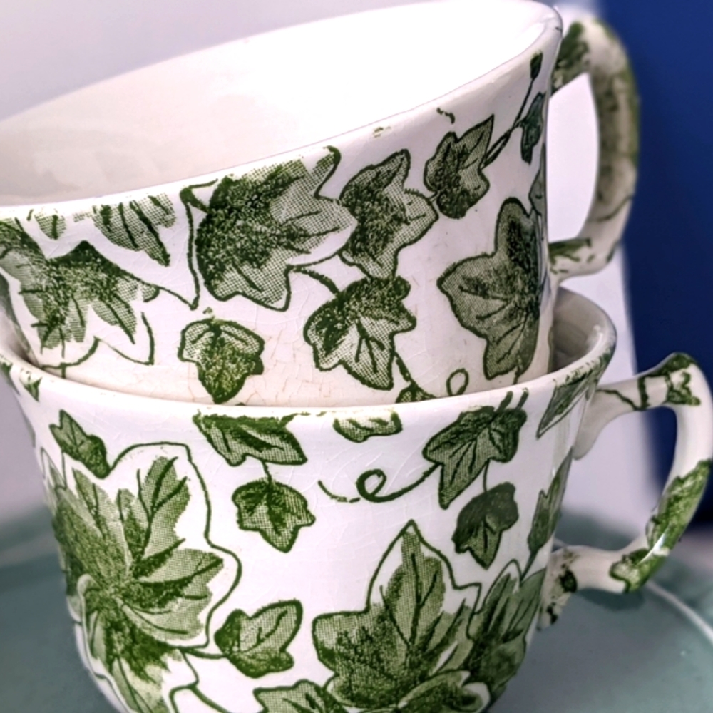 Burgess & Leigh IVY 2 pc. Matching Set Green, Cream Tea Cups. Royal Stafford. - Picture 3 of 11
